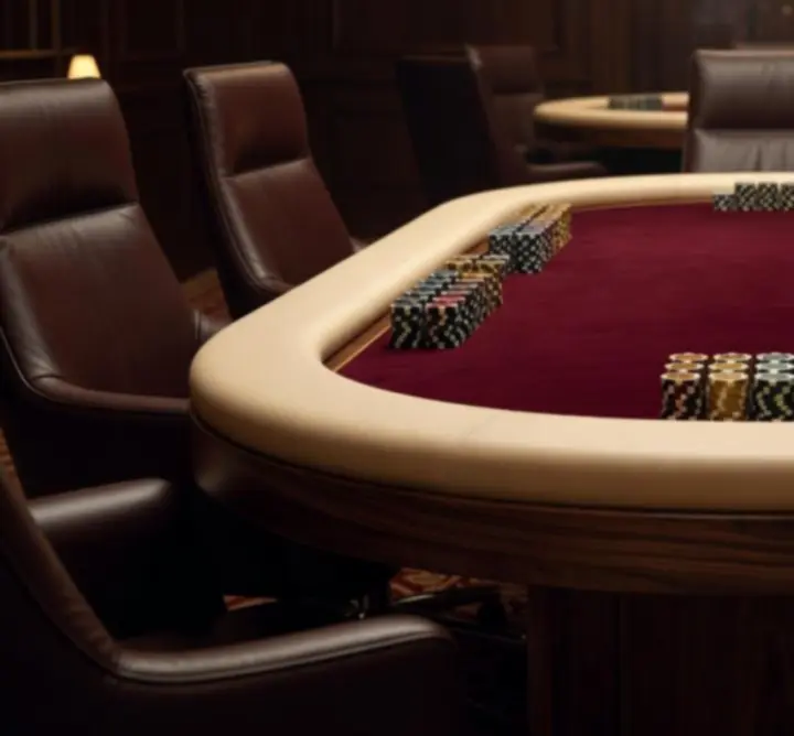 Profesjonalna aranżacja stołu pokerowego z żetonami i oświetleniem